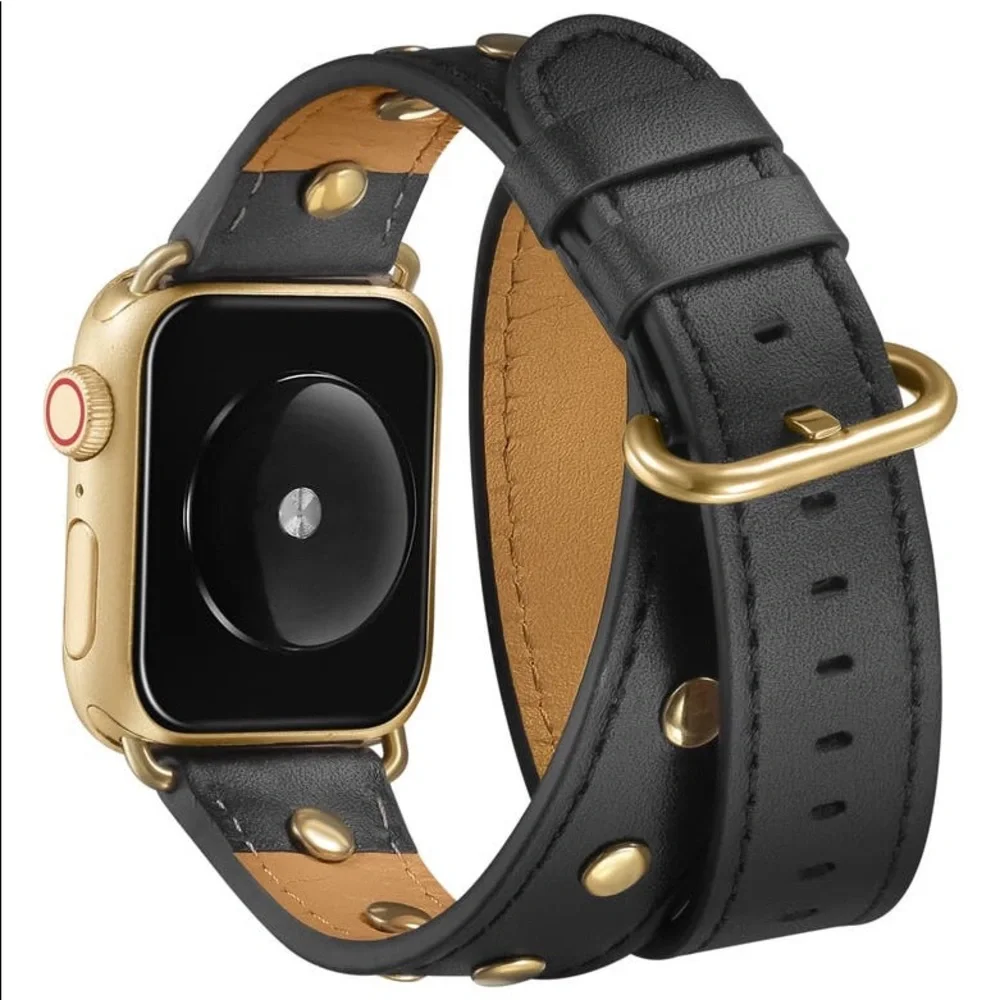 POSH TECH BLACK LEATHER WRAP STRAP FOR APPLE WATCH 42/44mm NWT